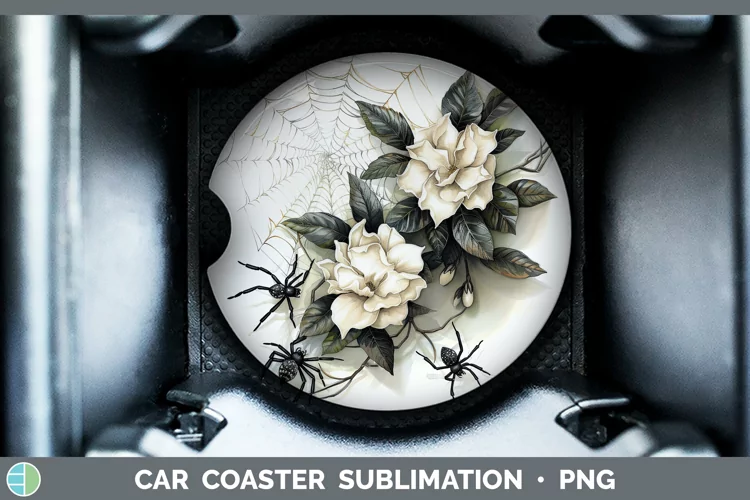 Halloween Spiderweb Flowers Gardenia Car Coaster Sublimation
