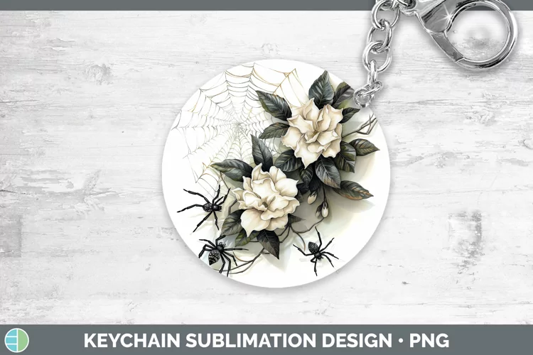 Halloween Spiderweb Flowers Gardenia Keychain Sublimation Ke