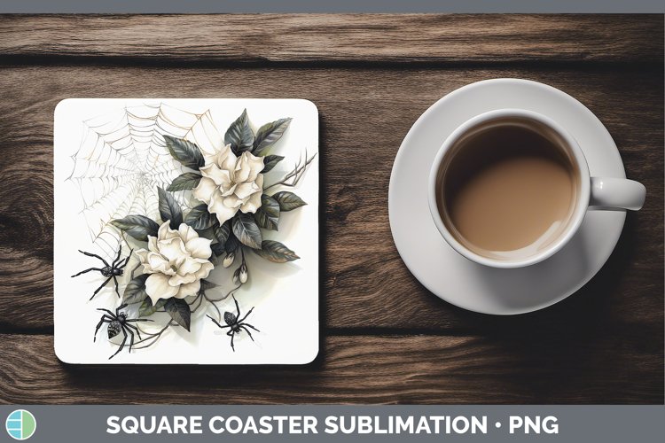 GorgeousHalloween Spiderweb Flowers Square Coaster design.