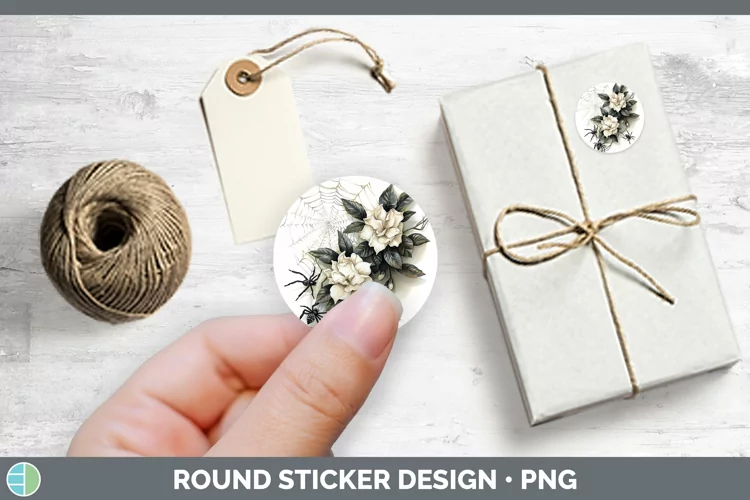 Halloween Spiderweb Flowers Gardenia Stickers | Round Labels