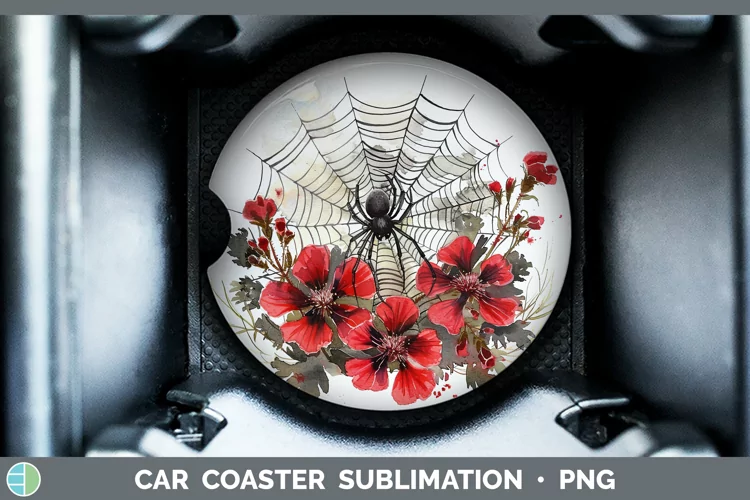 Halloween Spiderweb Flowers Geranium Car Coaster Sublimation