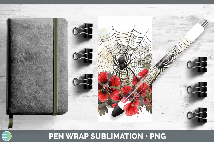 Halloween Spiderweb Flowers Geranium Pen Wrap Sublimation Ep