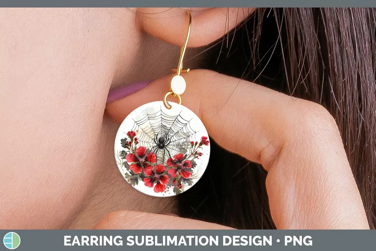 Halloween Spiderweb Flowers Geranium Round Earrings Sublimat