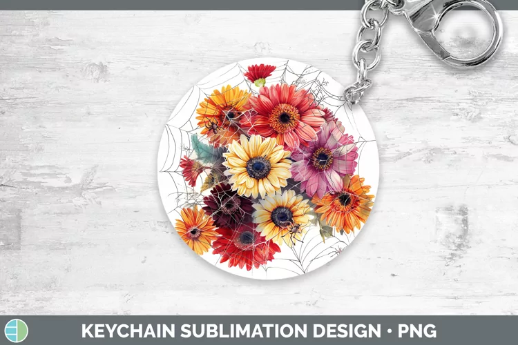 Halloween Spiderweb Flowers Gerbera Daisy Keychain Sublimati
