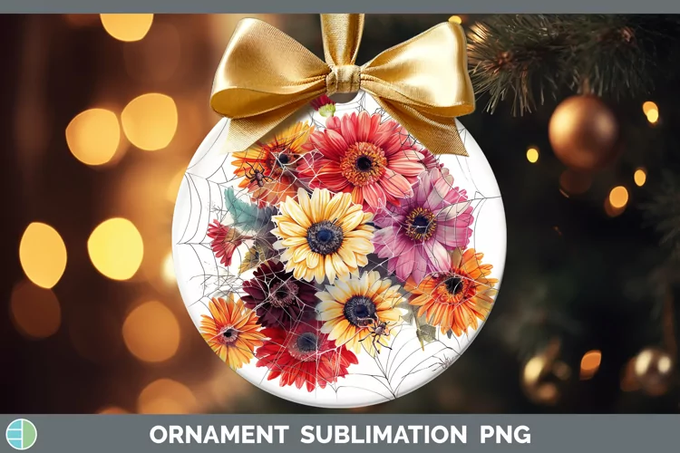 Halloween Spiderweb Flowers Gerbera Daisy Ornament Sublimati