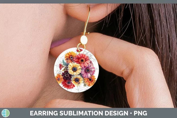 Halloween Spiderweb Flowers Gerbera Daisy Round Earrings Sub