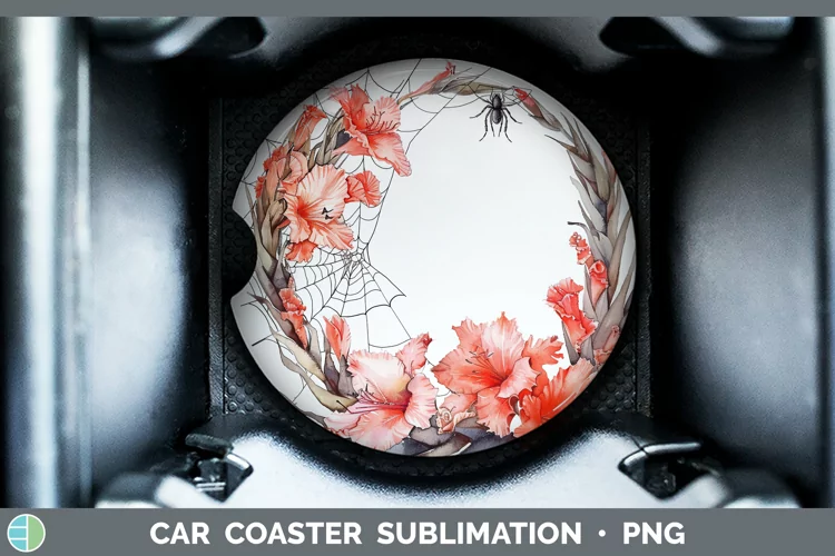 Halloween Spiderweb Flowers Gladiolus Car Coaster Sublimatio