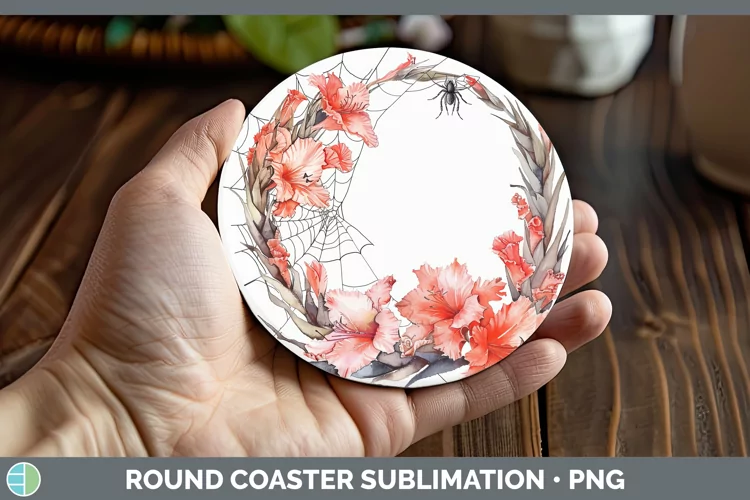Halloween Spiderweb Flowers Gladiolus Round Coaster Sublimat