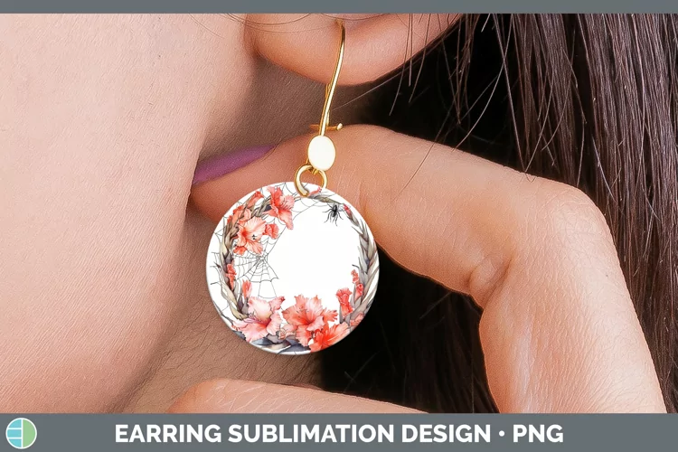 Halloween Spiderweb Flowers Gladiolus Round Earrings Sublima