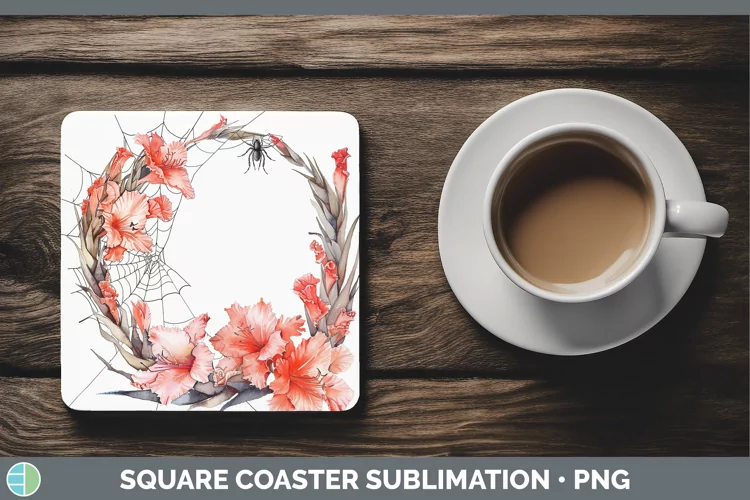 Halloween Spiderweb Flowers Gladiolus Square Coaster Sublima