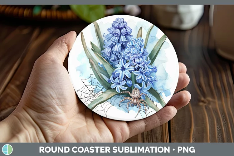 Halloween Spiderweb Flowers Hyacinth Round Coaster Sublimati