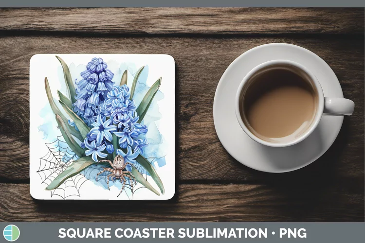 Halloween Spiderweb Flowers Hyacinth Square Coaster Sublimat
