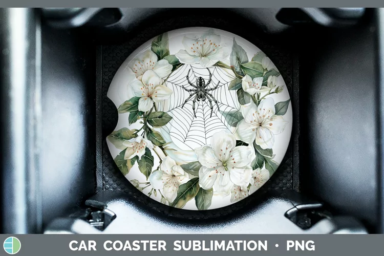 Halloween Spiderweb Flowers Jasmine Car Coaster Sublimation