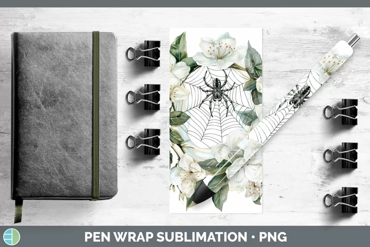 Halloween Spiderweb Flowers Jasmine Pen Wrap Sublimation Epo
