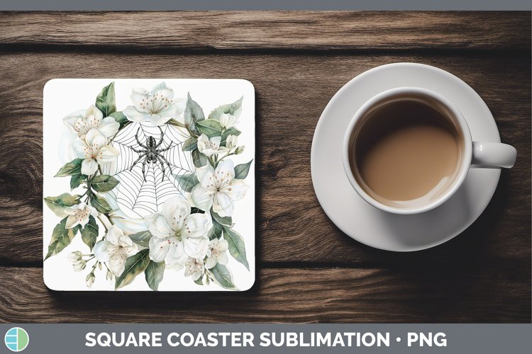 GorgeousHalloween Spiderweb Flowers Square Coaster design.
