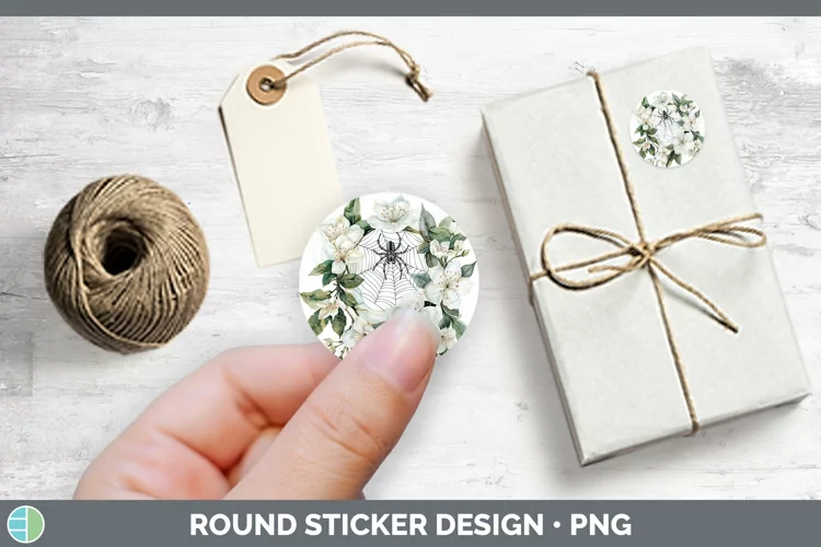 Halloween Spiderweb Flowers Jasmine Stickers | Round Labels