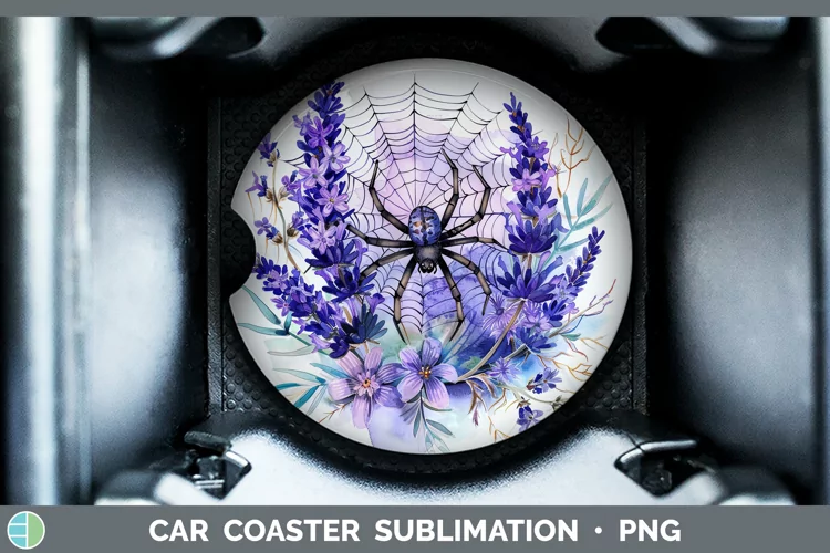 Halloween Spiderweb Flowers Lavender Car Coaster Sublimation