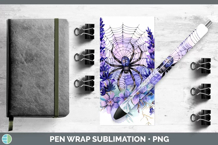 Halloween Spiderweb Flowers Lavender Pen Wrap Sublimation Ep