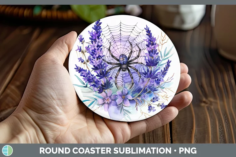 Halloween Spiderweb Flowers Lavender Round Coaster Sublimati