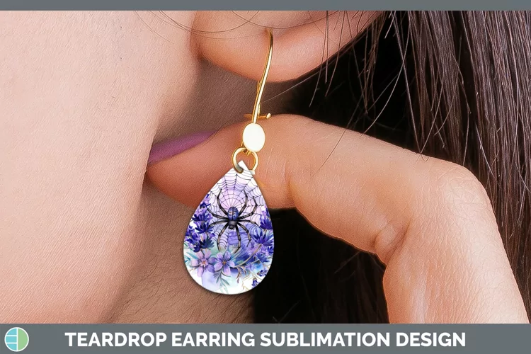 Halloween Spiderweb Flowers Lavender Teardrop Earrings Subli