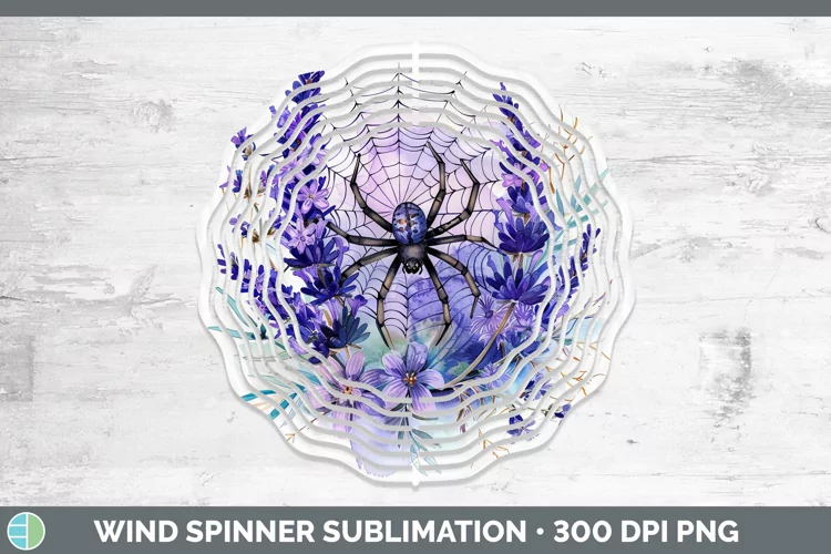 Halloween Spiderweb Flowers Lavender Wind Spinner Sublimatio