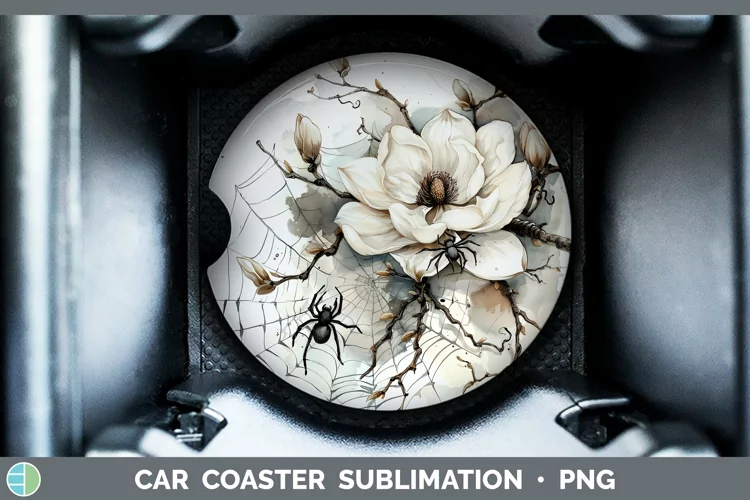 Halloween Spiderweb Flowers Magnolia Car Coaster Sublimation