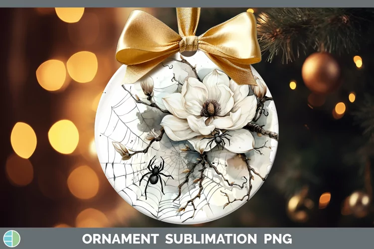 Halloween Spiderweb Flowers Magnolia Ornament Sublimation Ba