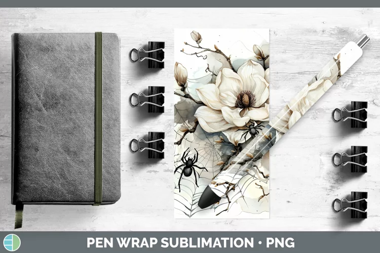 Halloween Spiderweb Flowers Magnolia Pen Wrap Sublimation Ep