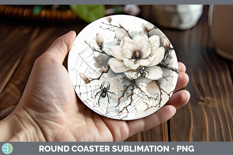 Halloween Spiderweb Flowers Magnolia Round Coaster Sublimati