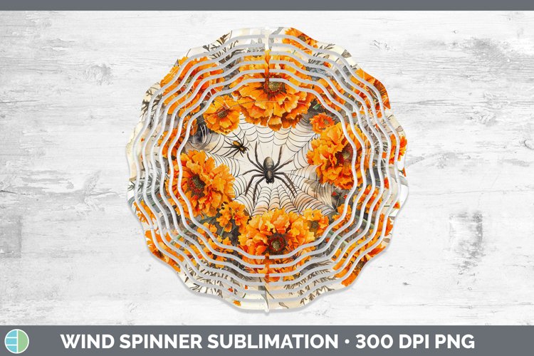 Halloween Spiderweb Flowers Marigold Wind Spinner Sublimatio