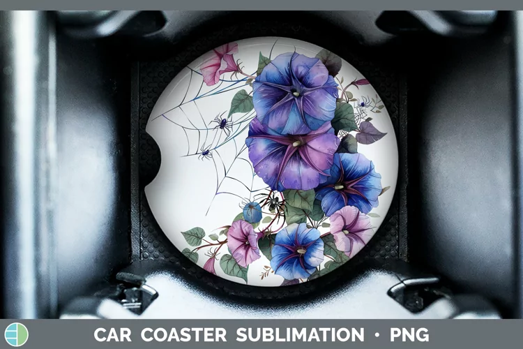 Halloween Spiderweb Flowers Morning Glory Car Coaster Sublim