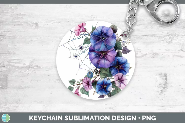 Halloween Spiderweb Flowers Morning Glory Keychain Sublimati