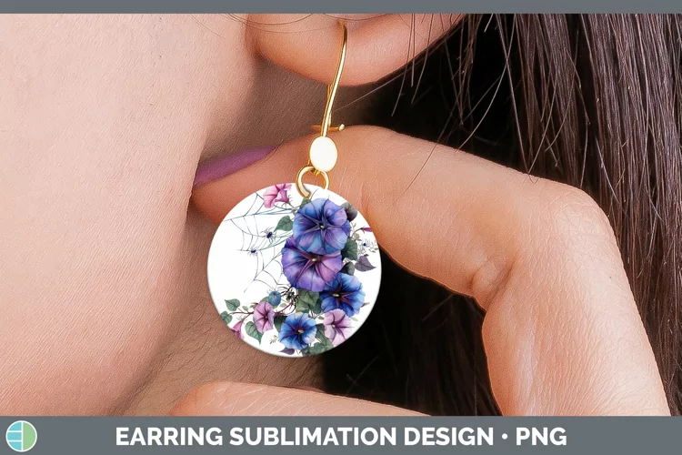 Halloween Spiderweb Flowers Morning Glory Round Earrings Sub
