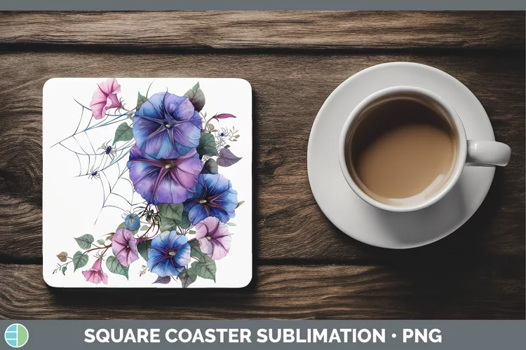 Halloween Spiderweb Flowers Morning Glory Square Coaster Sub