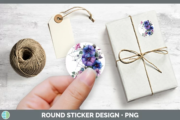 Halloween Spiderweb Flowers Morning Glory Stickers | Round L