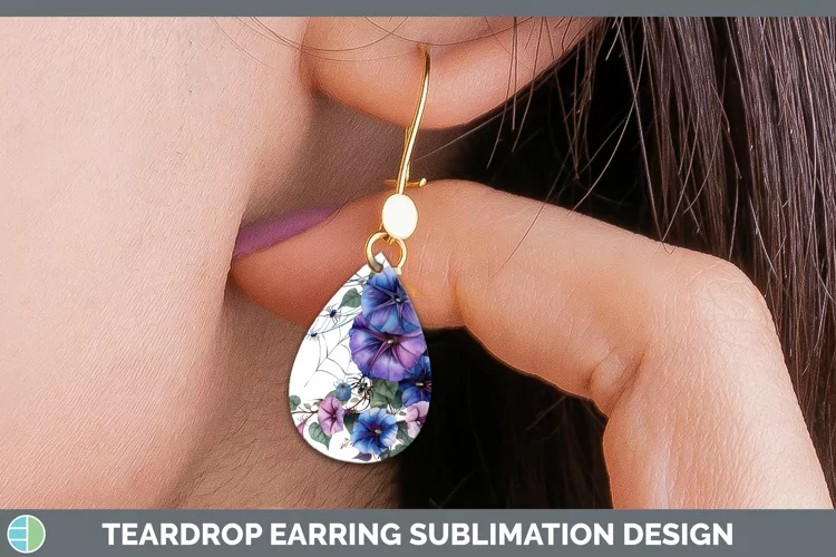 Halloween Spiderweb Flowers Morning Glory Teardrop Earrings