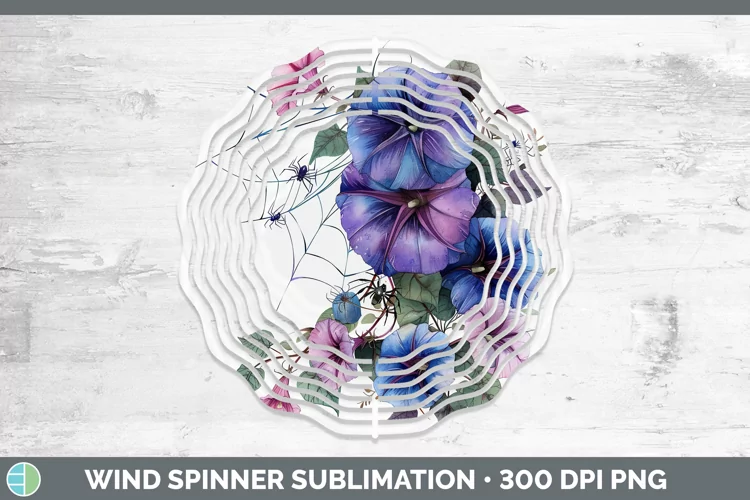 Halloween Spiderweb Flowers Morning Glory Wind Spinner Subli