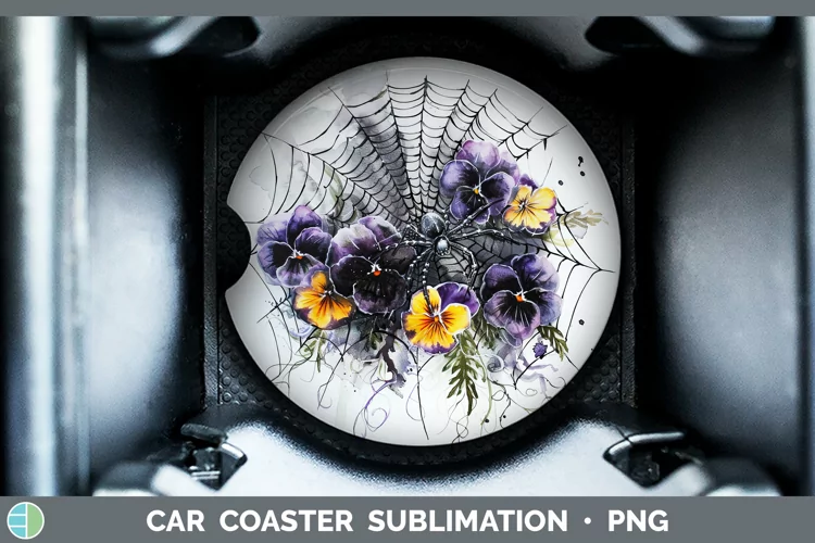 Halloween Spiderweb Flowers Pansy Car Coaster Sublimation Co