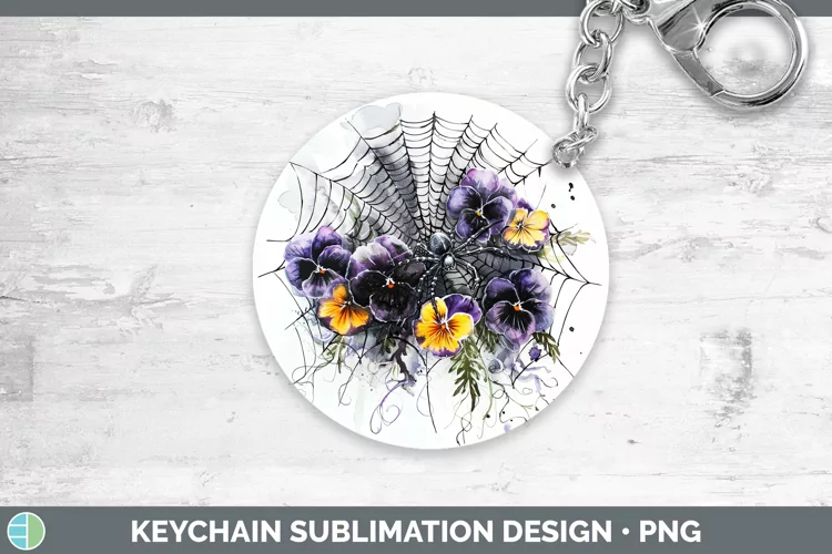 Halloween Spiderweb Flowers Pansy Keychain Sublimation Keyri