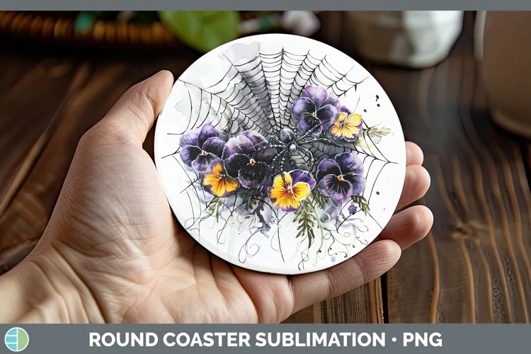 Halloween Spiderweb Flowers Pansy Round Coaster Sublimation