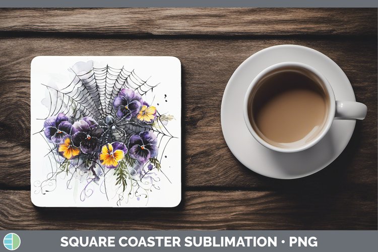 GorgeousHalloween Spiderweb Flowers Square Coaster design.