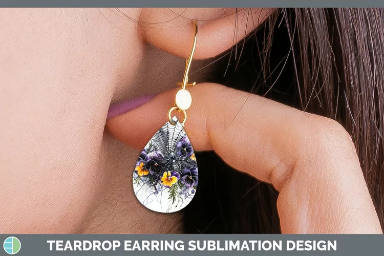 Halloween Spiderweb Flowers Pansy Teardrop Earrings Sublimat
