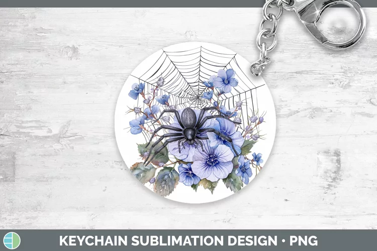 Halloween Spiderweb Flowers Periwinkle Keychain Sublimation