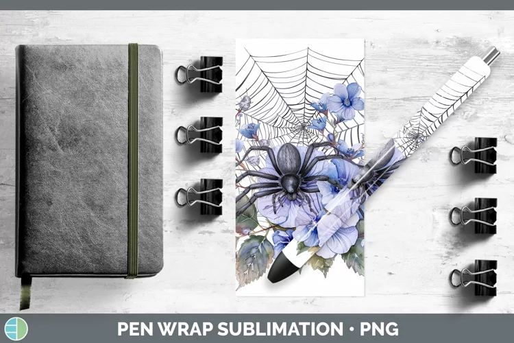 Halloween Spiderweb Flowers Periwinkle Pen Wrap Sublimation