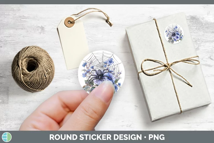 Halloween Spiderweb Flowers Periwinkle Stickers | Round Labe