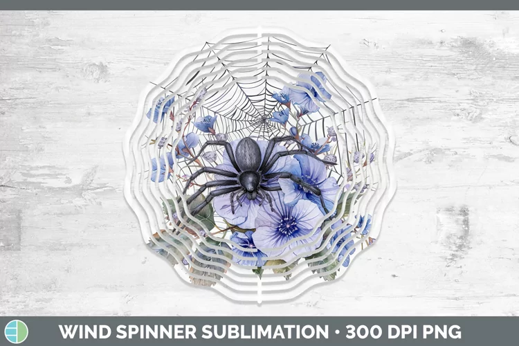 Halloween Spiderweb Flowers Periwinkle Wind Spinner Sublimat