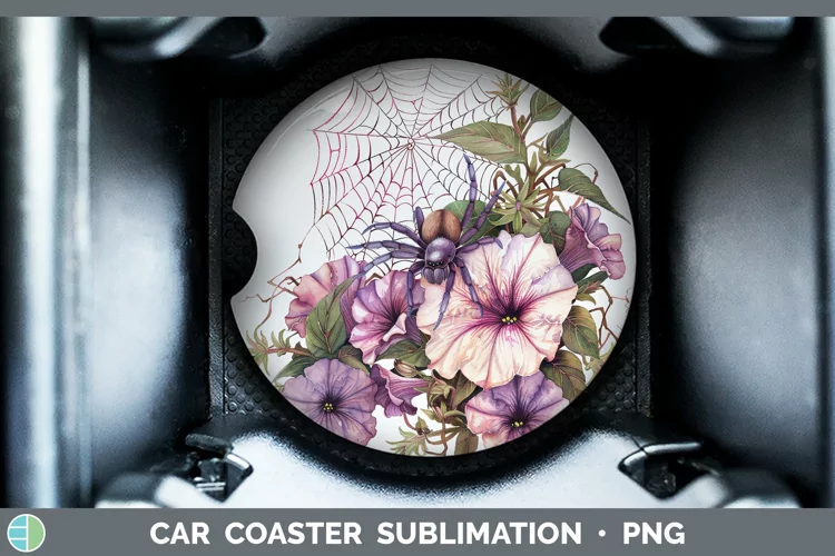 Halloween Spiderweb Flowers Petunia Car Coaster Sublimation