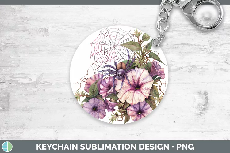 Halloween Spiderweb Flowers Petunia Keychain Sublimation Key