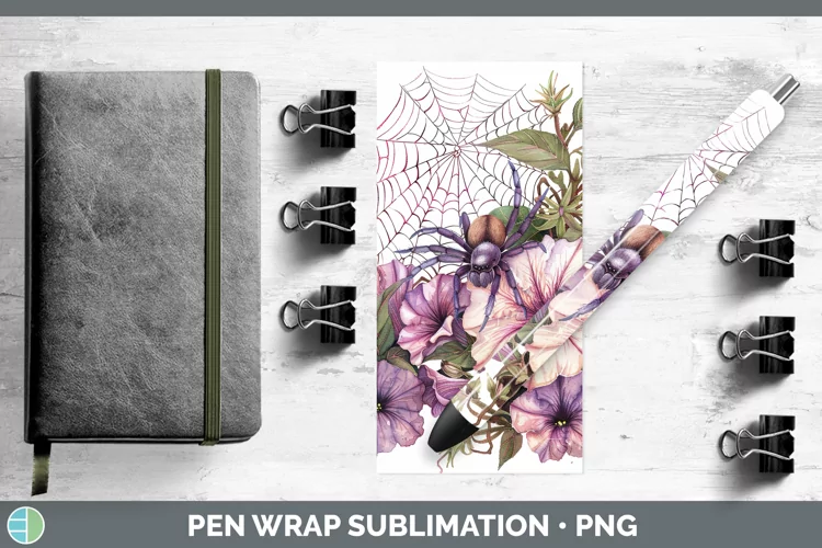 Halloween Spiderweb Flowers Petunia Pen Wrap Sublimation Epo