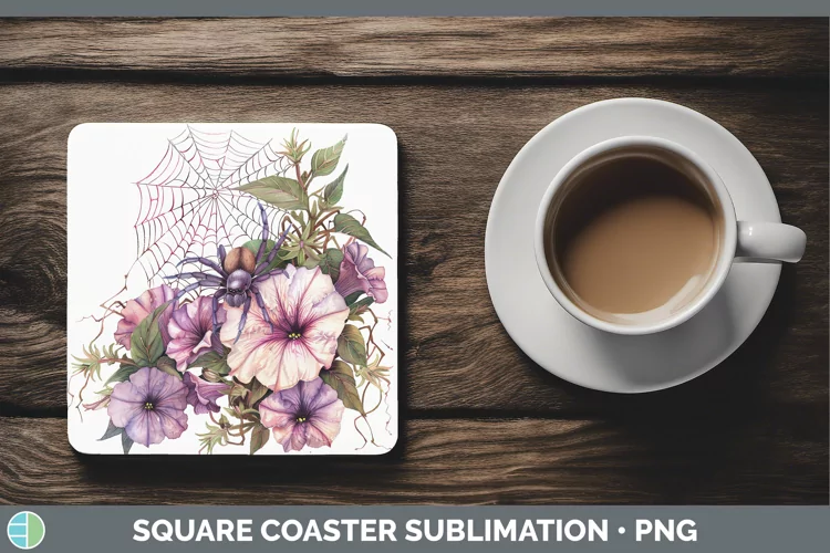 Halloween Spiderweb Flowers Petunia Square Coaster Sublimati